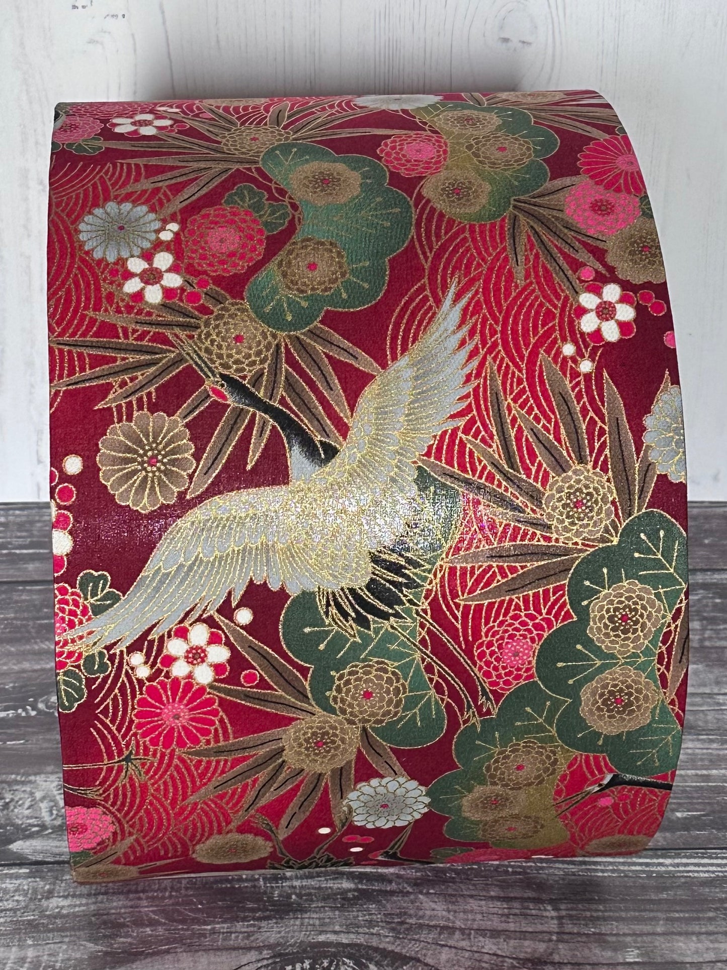 Japanese Fabric Lampshade Red and Gold Crane