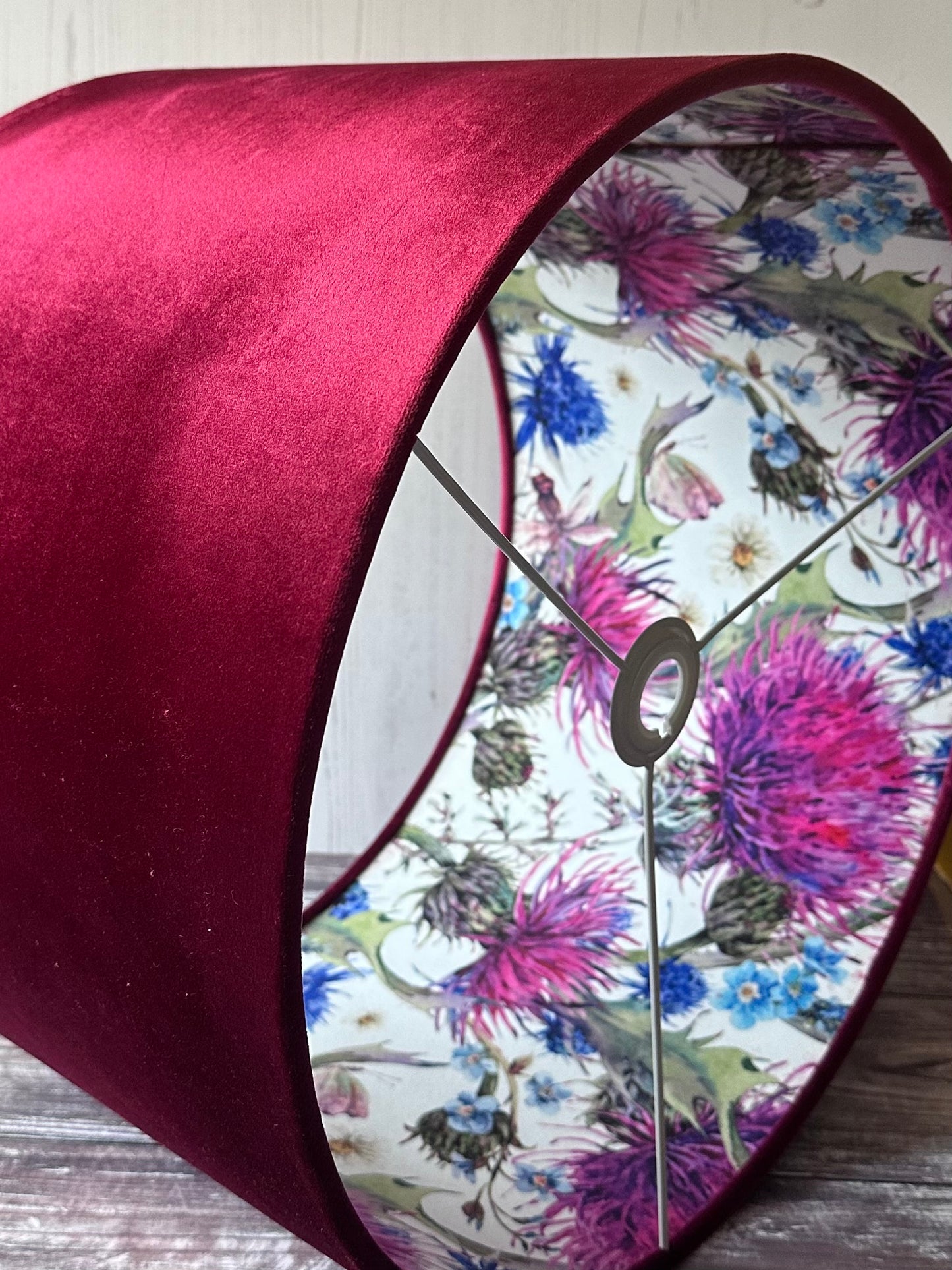 Double Sided Thistle Lampshade Red Velvet