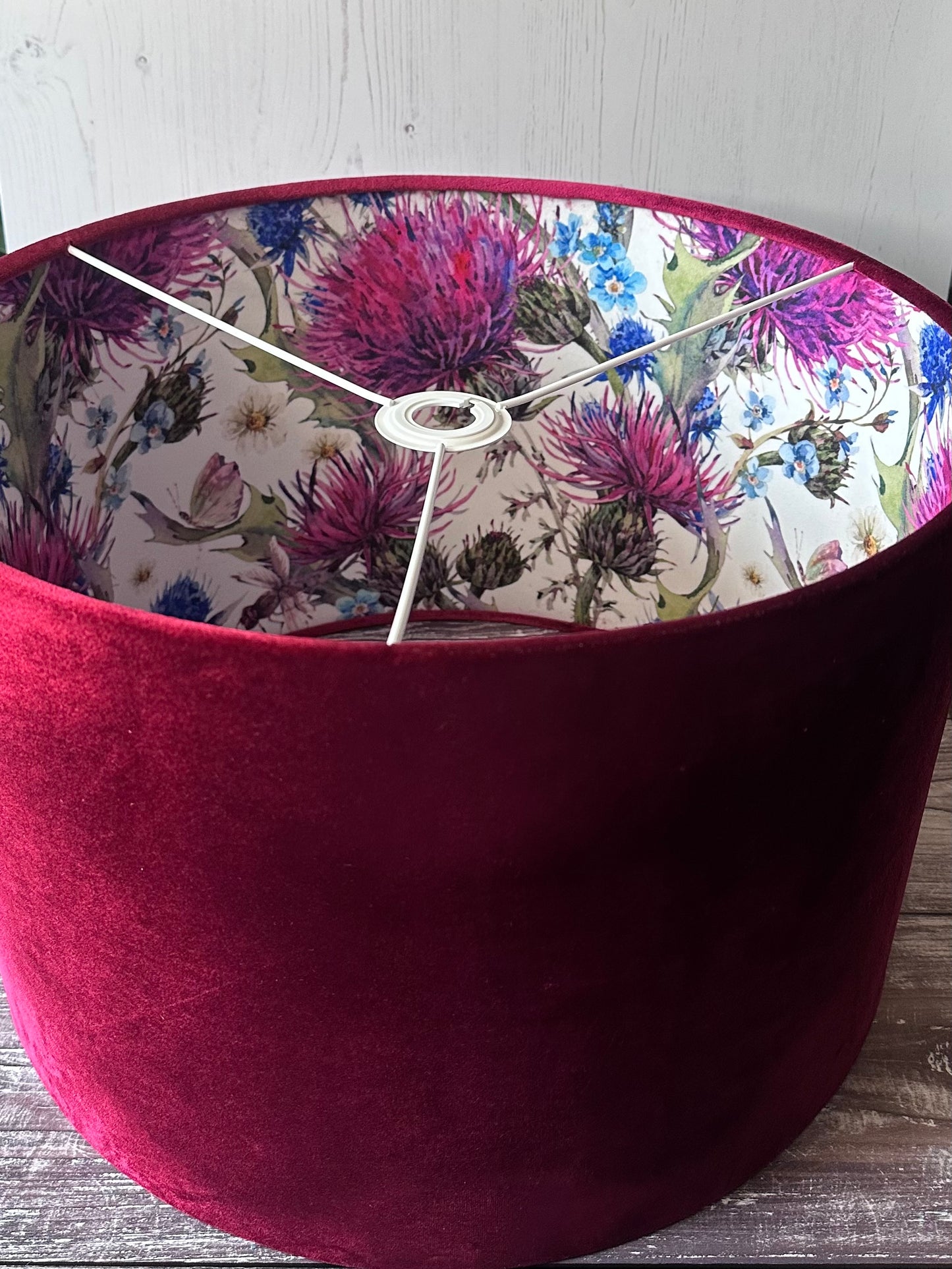 Double Sided Thistle Lampshade Red Velvet