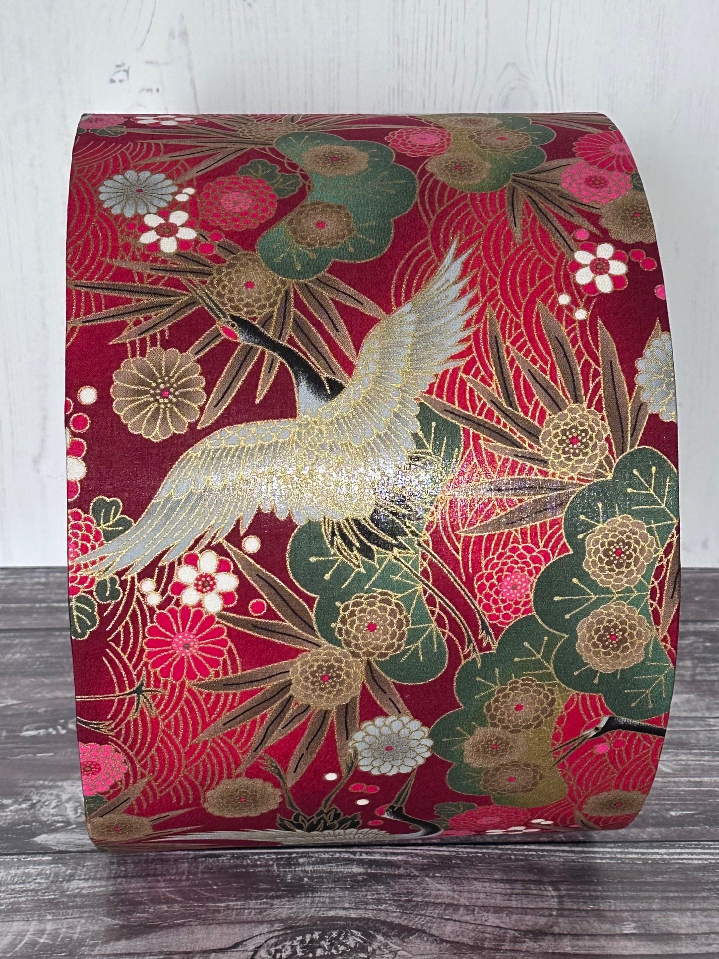Japanese Fabric Lampshade Red and Gold Crane