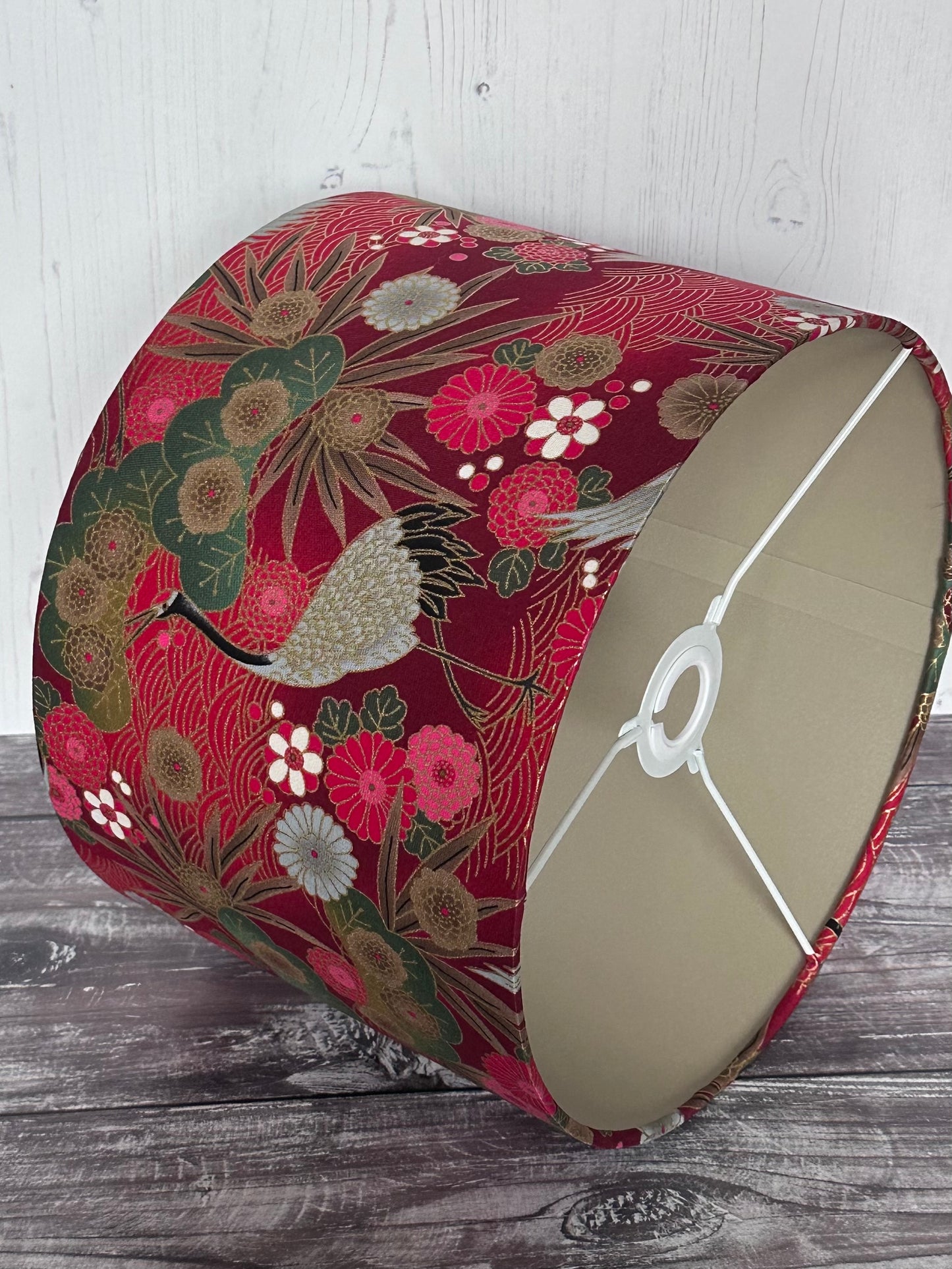 Japanese Fabric Lampshade Red and Gold Crane