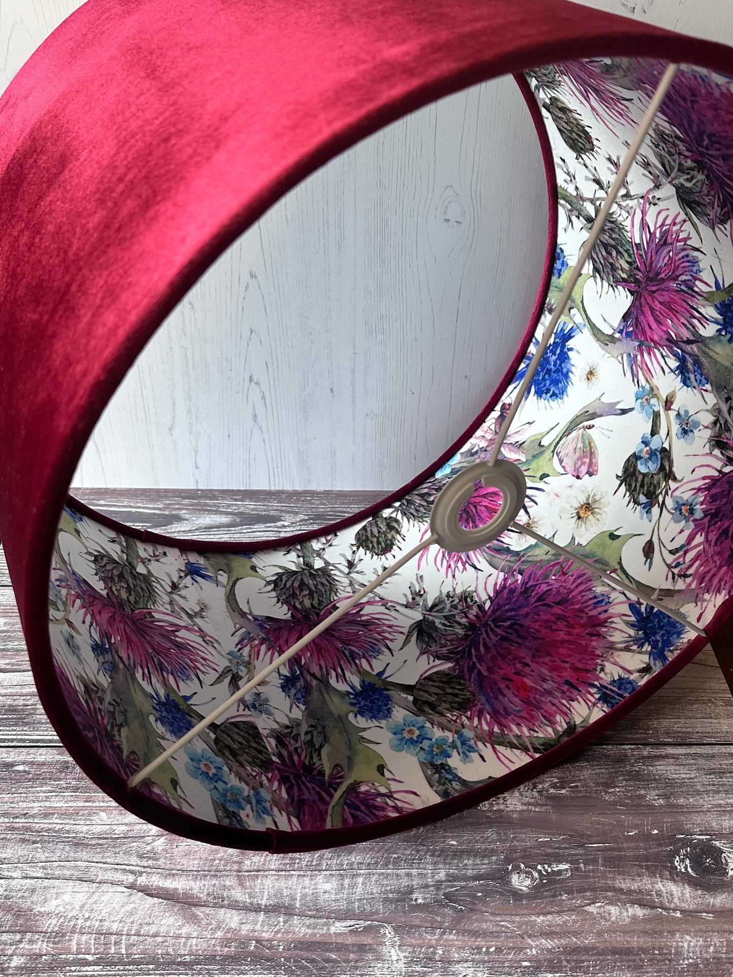 Double Sided Thistle Lampshade Red Velvet