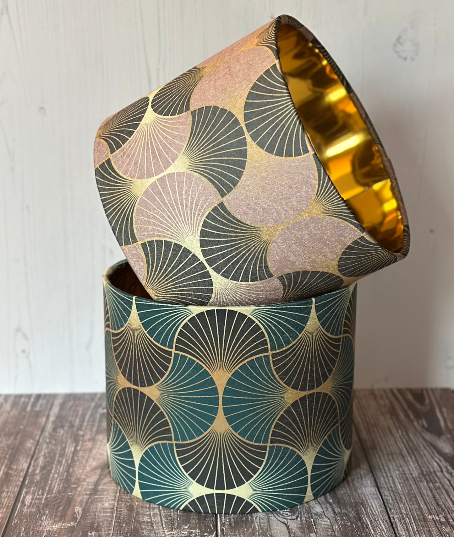Art Deco Pattern Lampshade in Teal & Gold