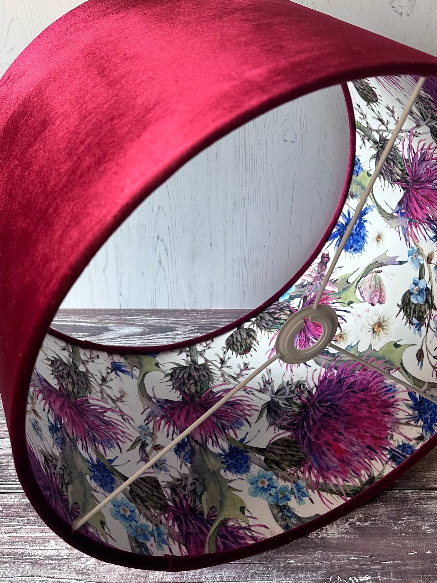 Double Sided Thistle Lampshade Red Velvet