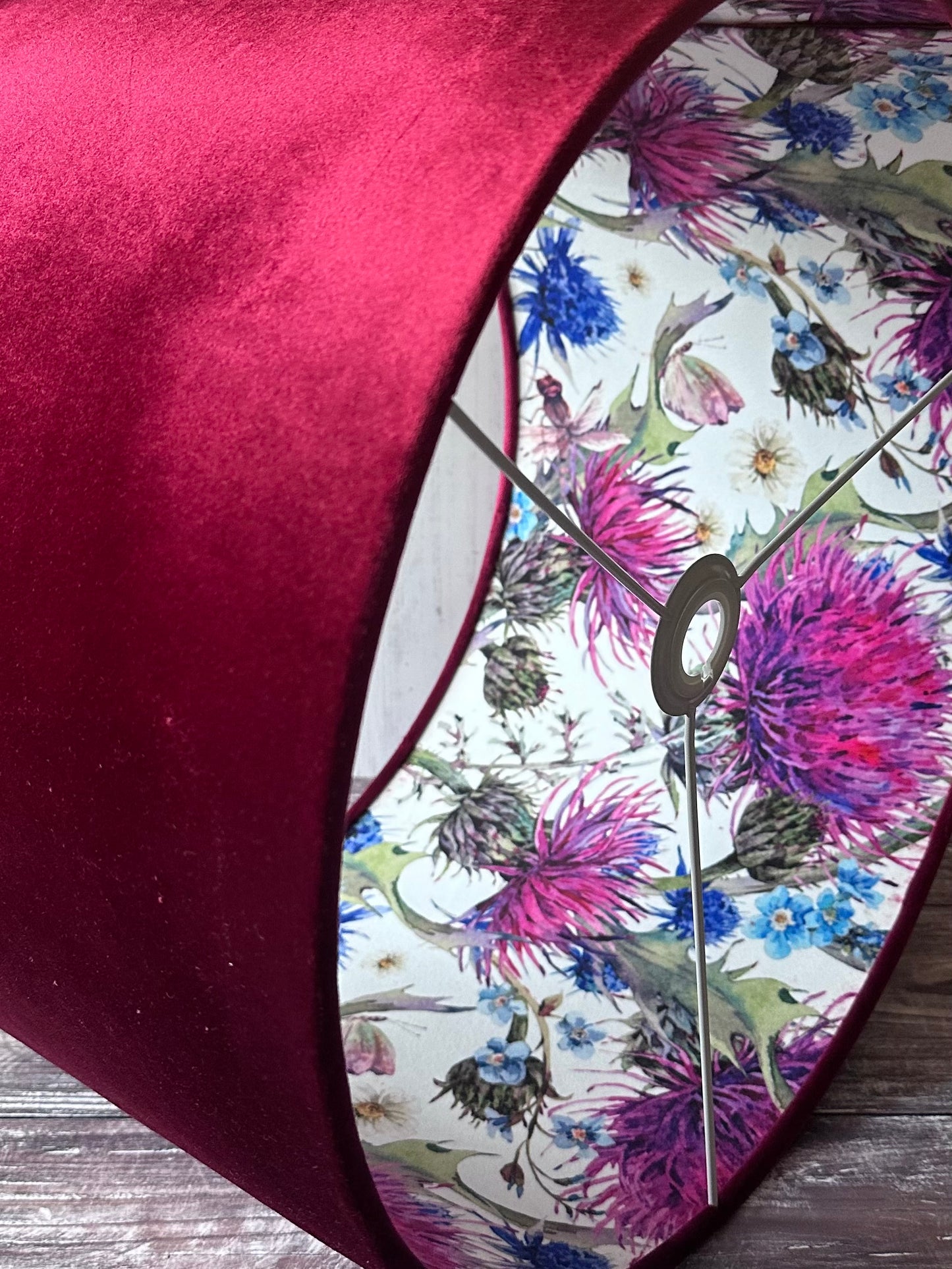 Double Sided Thistle Lampshade Red Velvet