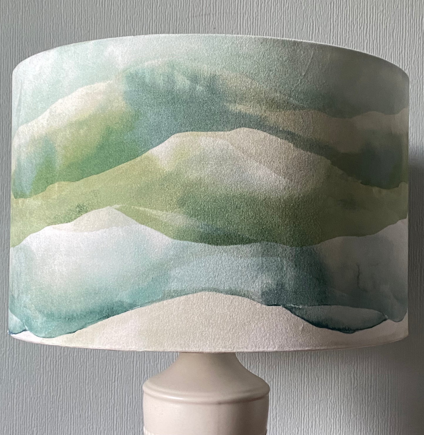 Green Velvet Watercolour Landscape Lampshade