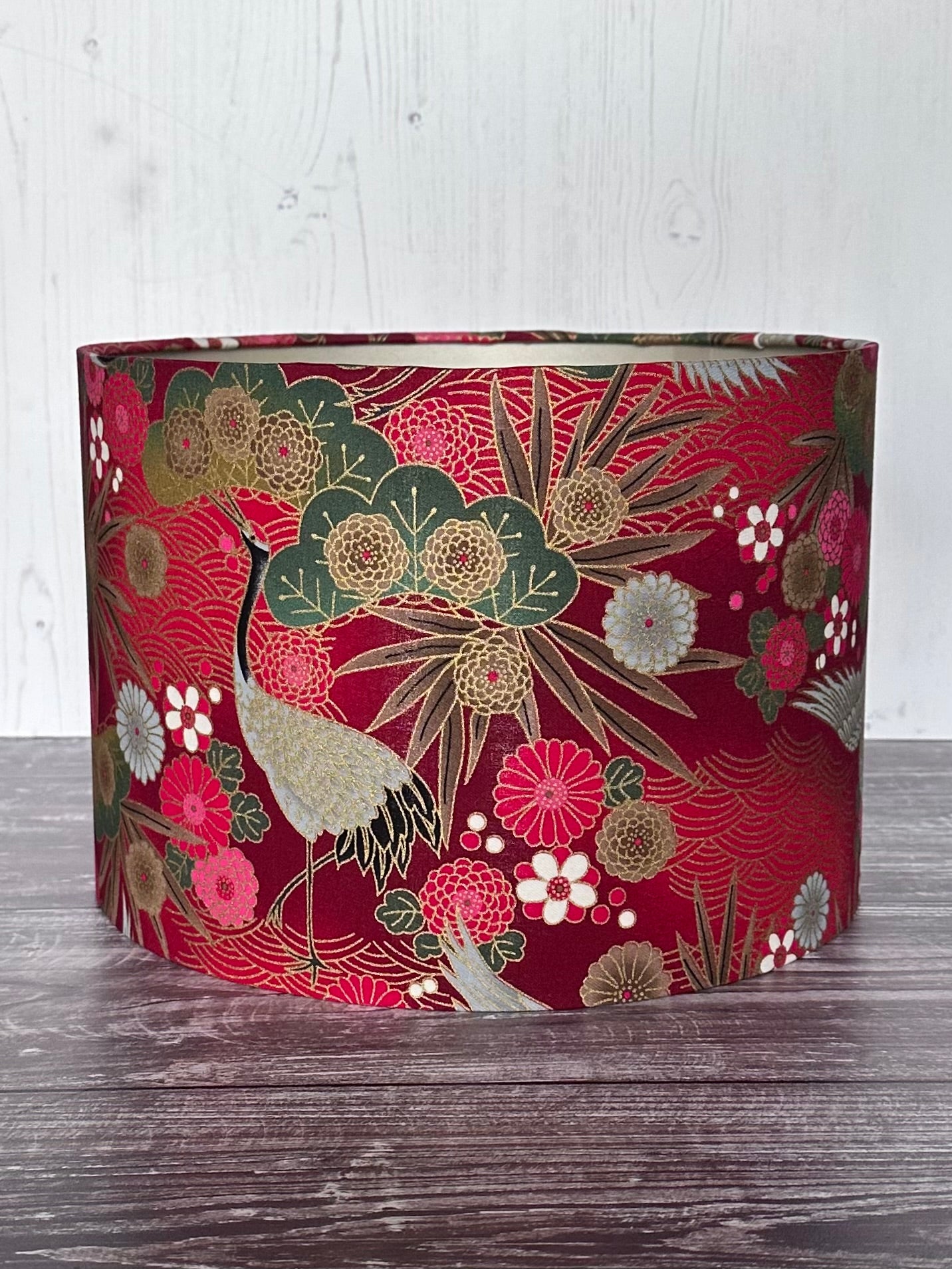 Japanese Fabric Lampshade Red and Gold Crane