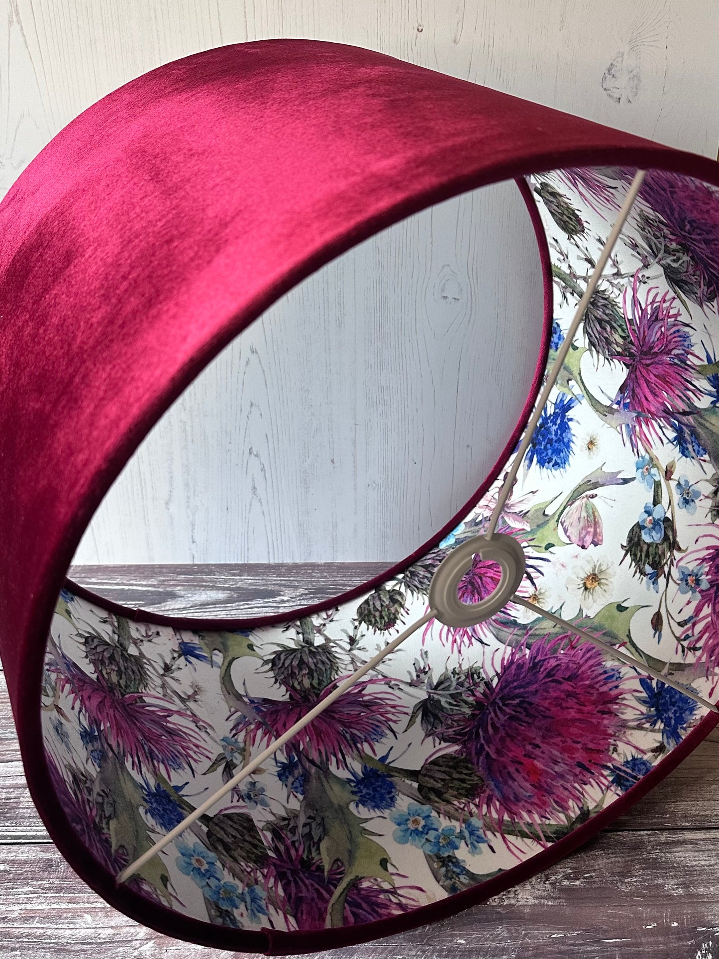 Double Sided Thistle Lampshade Red Velvet