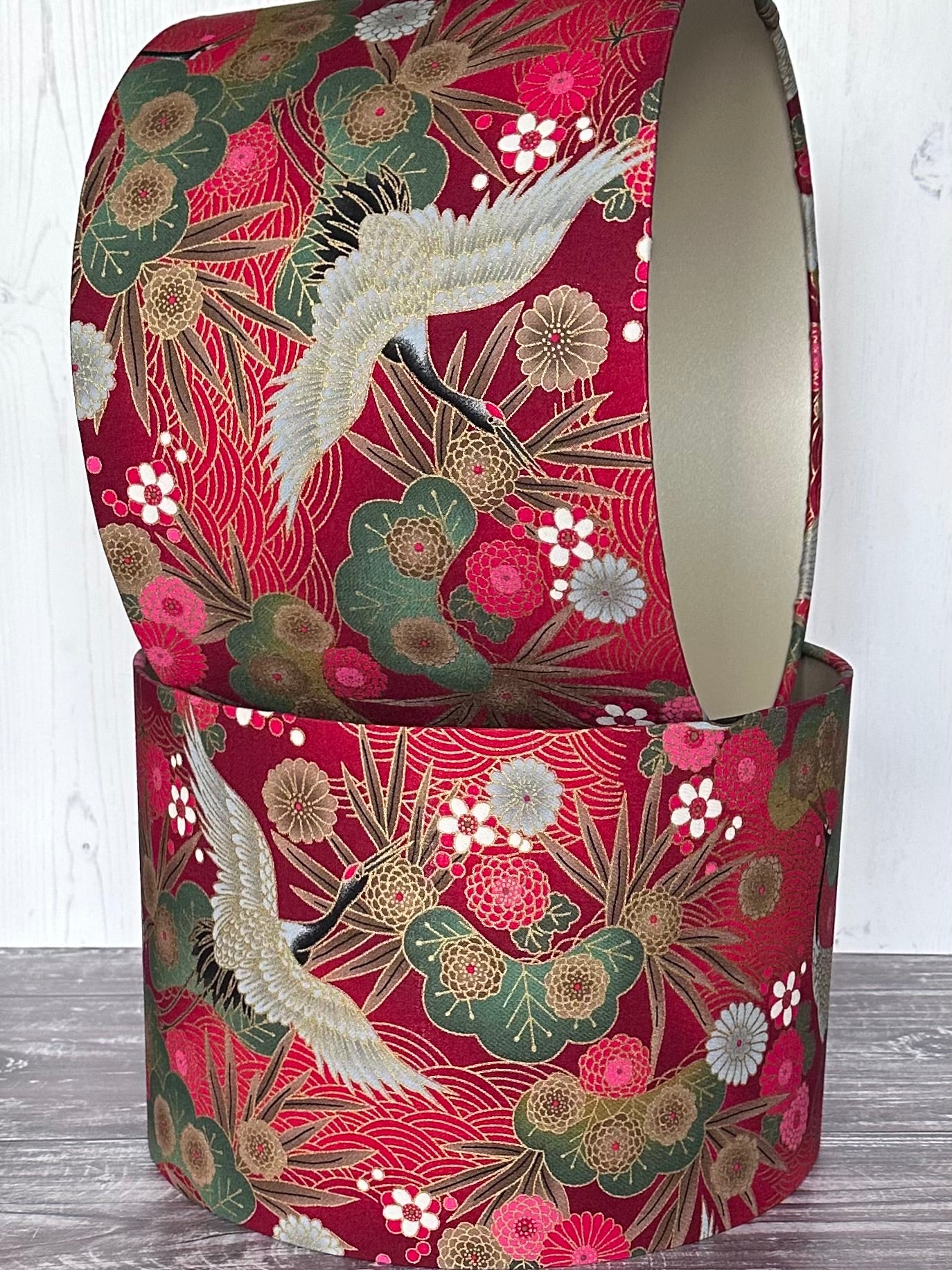 Japanese Fabric Lampshade Red and Gold Crane