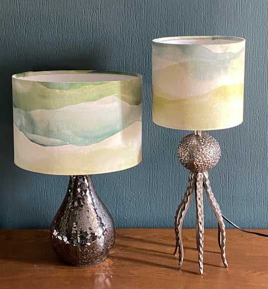 Green Velvet Watercolour Landscape Lampshade