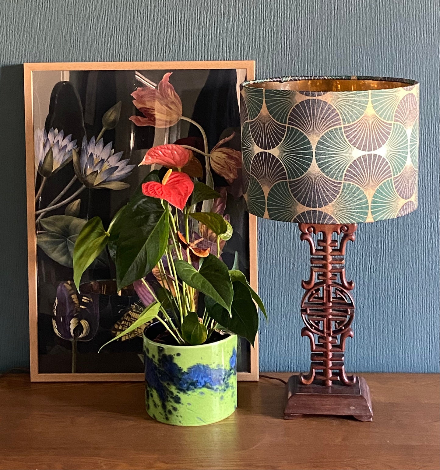 Art Deco Pattern Lampshade in Green, Pink or Teal